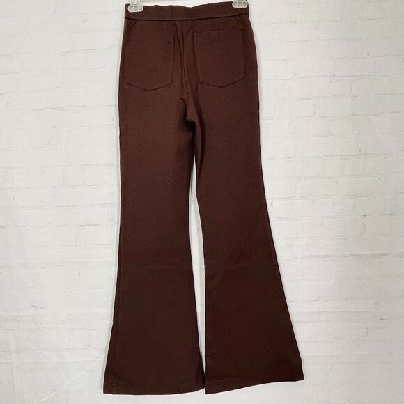 OGL Ponte High Rise Flared Pants Womens Size XS Brown Slimming Flat Front Pullon - Picture 5 of 13